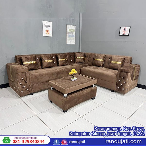 SOFA SUDUT TANGAN BERLIAN COKLAT KAIN MIDILI